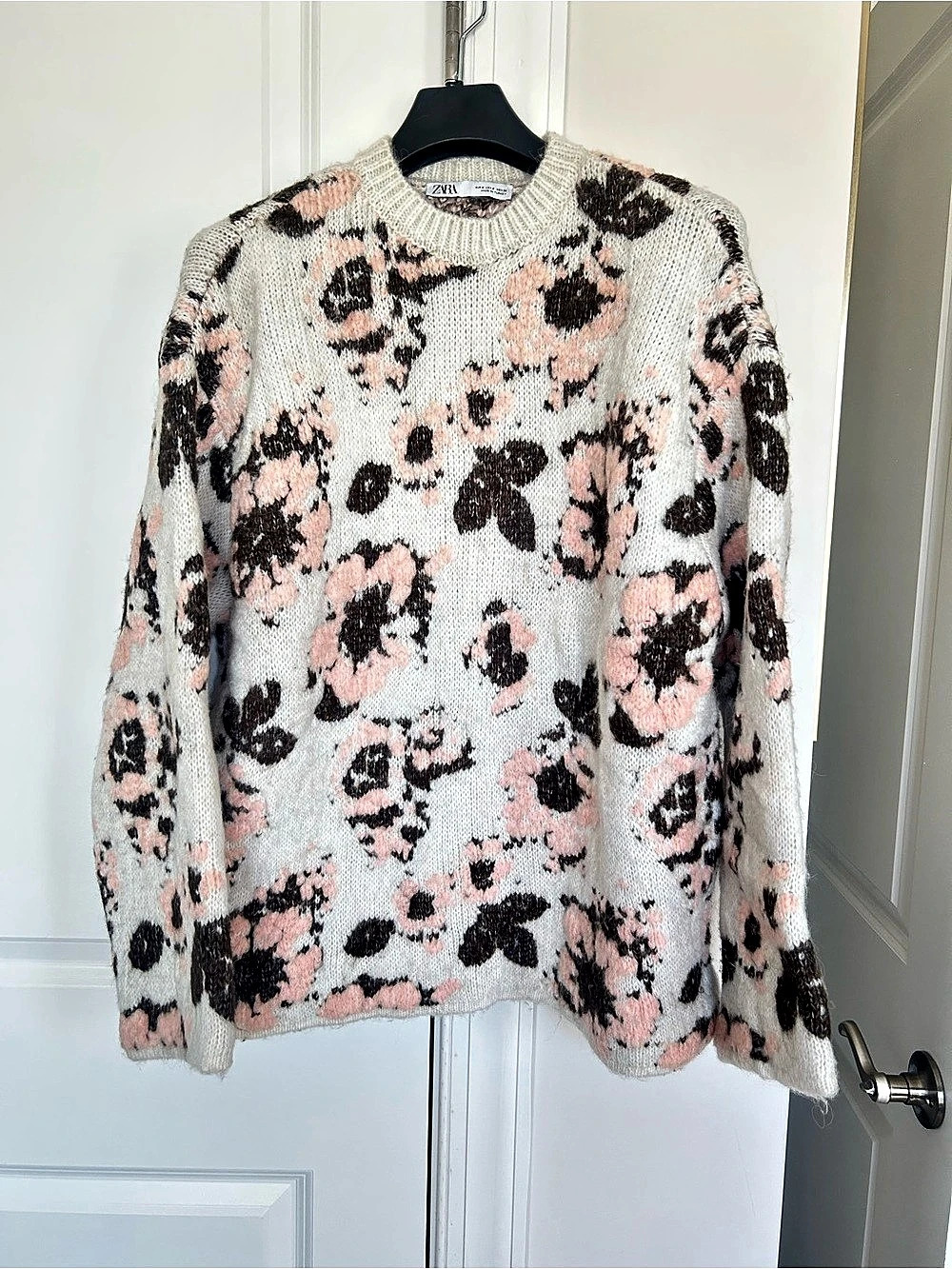 Zara Pointelle Knit Jumper Floral Knit Sweater Size Medium